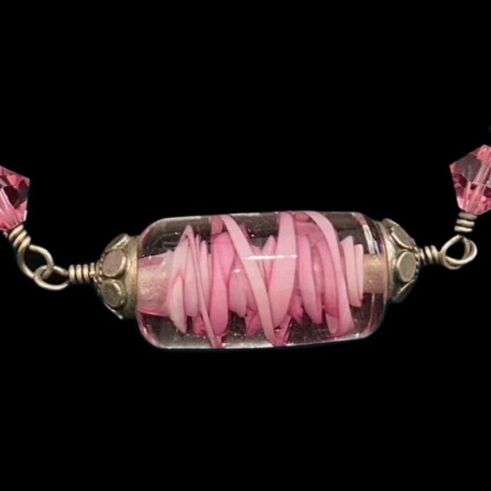 Artisan Handmade Pink Glass Crystal Bead Necklace